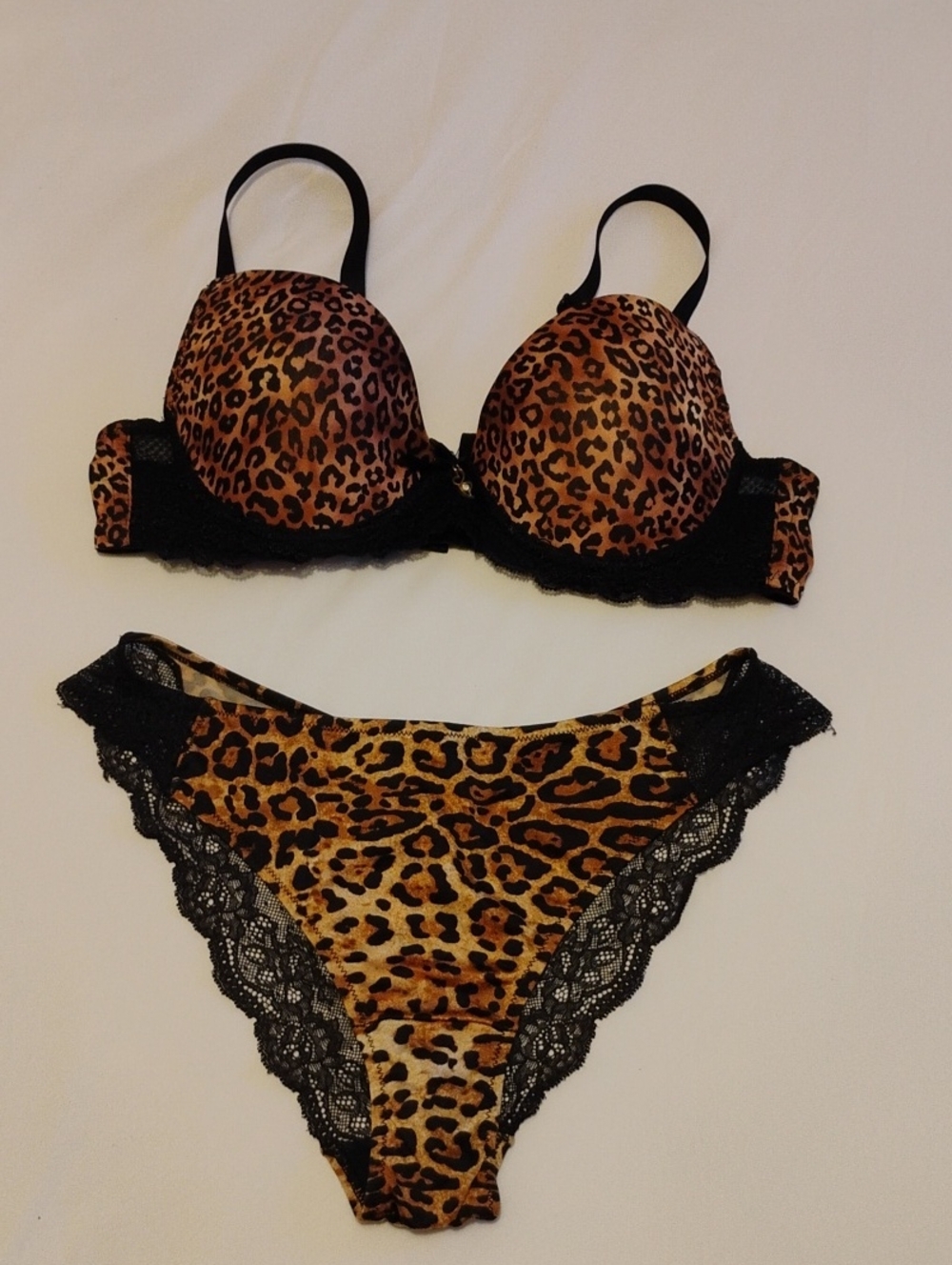 Mamia Leopard Print Bra & Panty Set in Brown and Black